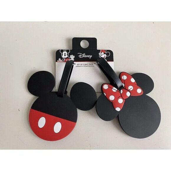 Set Of 2 DISNEY MICKEY & MINNIE MOUSE LUGGAGE BAG TAGS Big NEW - Picture 1 of 8